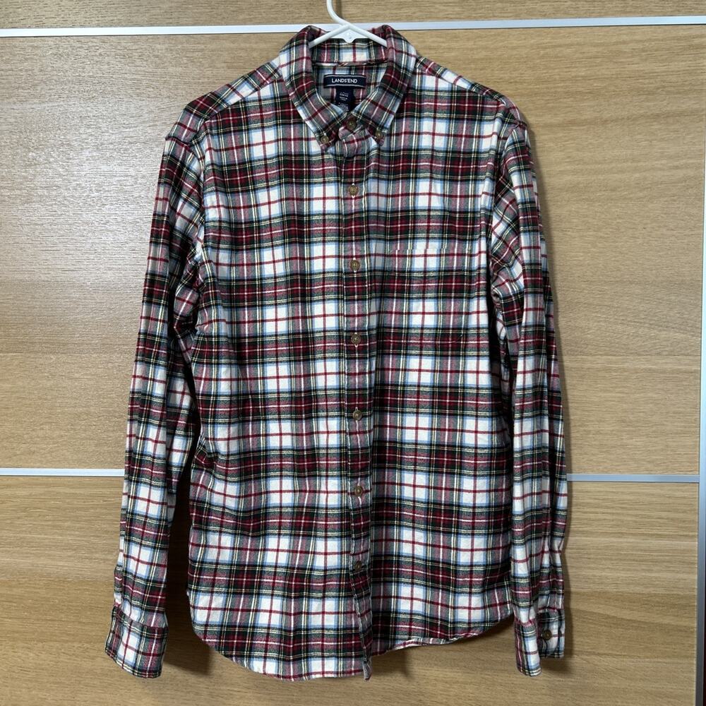 Lands End Men's Large (16-16 1/2) Slim Fit Plaid Flannel Button Down Shirt